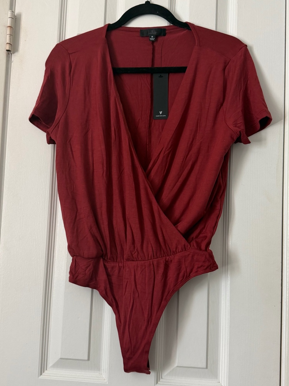 Lulu's Deep V Wrap Bodysuit - Wine Red